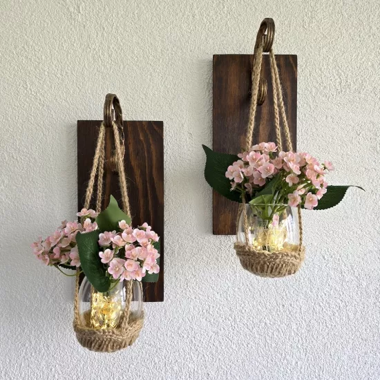 Led Işıklı, Pembe Mini Ortanca Çiçekli Aplik