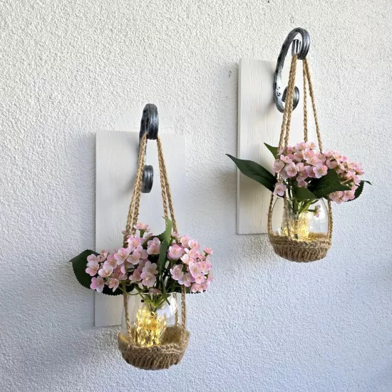 Led Işıklı, Pembe Mini Ortanca Çiçekli Aplik