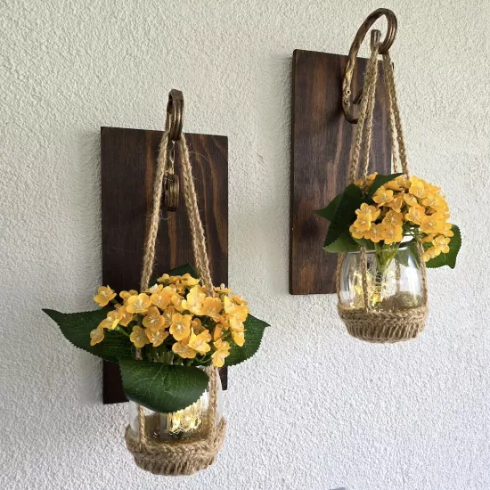 Led Işıklı, Sarı Mini Ortanca Çiçekli Aplik