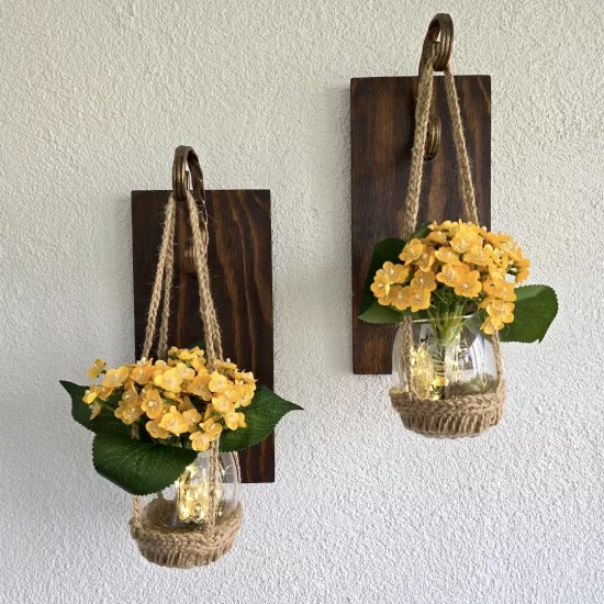 Led Işıklı, Sarı Mini Ortanca Çiçekli Aplik