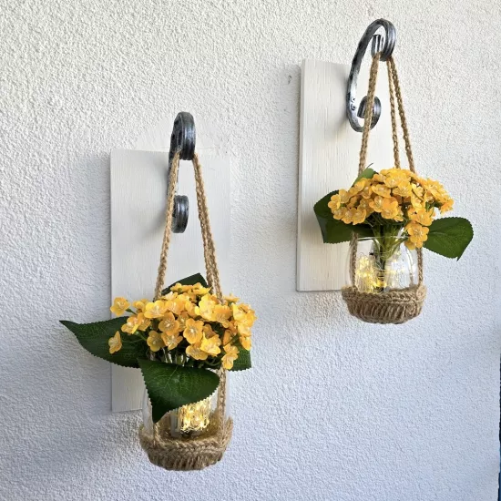 Led Işıklı, Sarı Mini Ortanca Çiçekli Aplik