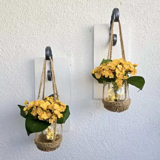 Led Işıklı, Sarı Mini Ortanca Çiçekli Aplik