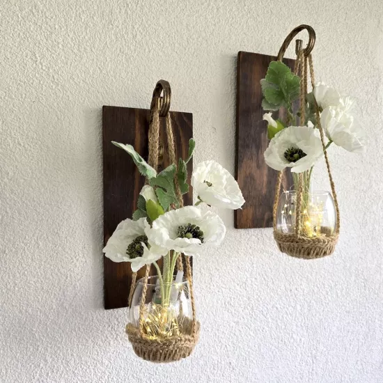 Led Işıklı, Beyaz Gelincik Çiçekli Aplik