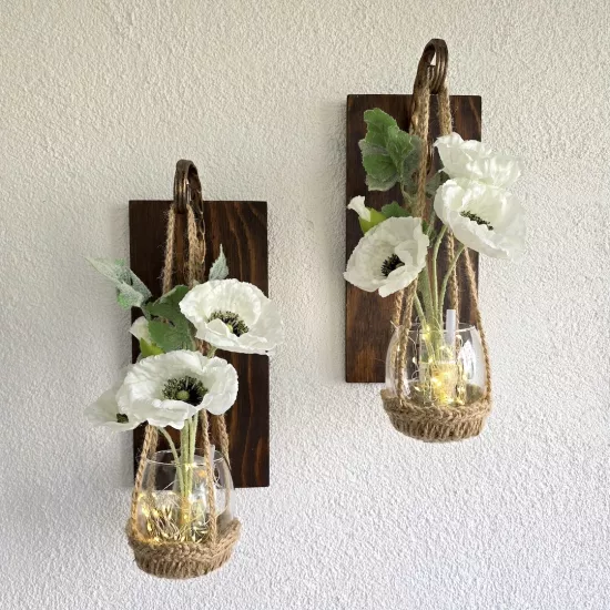 Led Işıklı, Beyaz Gelincik Çiçekli Aplik