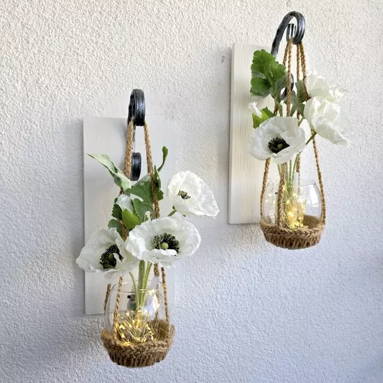 Led Işıklı, Beyaz Gelincik Çiçekli Aplik