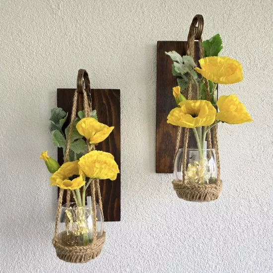 Led Işıklı, Sarı Gelincik Çiçekli Aplik