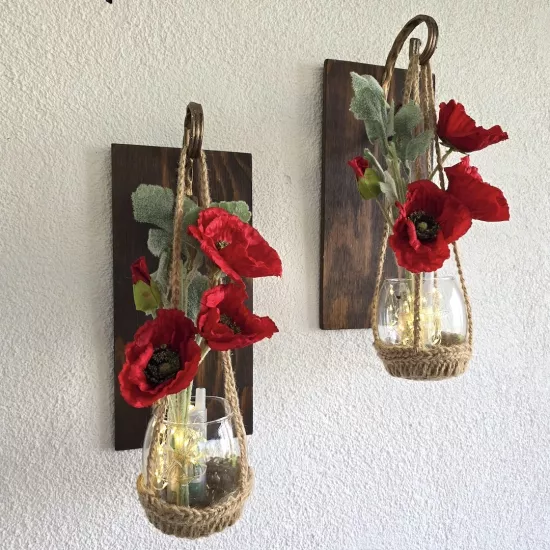 Led Işıklı, Kırmızı Gelincik Çiçekli Aplik