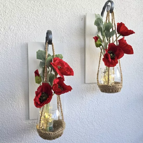 Led Işıklı, Kırmızı Gelincik Çiçekli Aplik