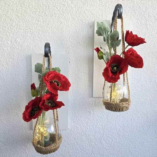 Led Işıklı, Kırmızı Gelincik Çiçekli Aplik