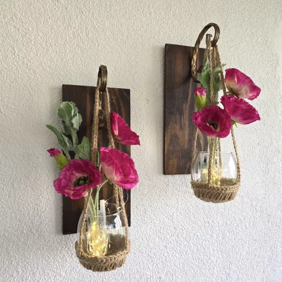 Led Işıklı, Fuşya Gelincik Çiçekli Aplik