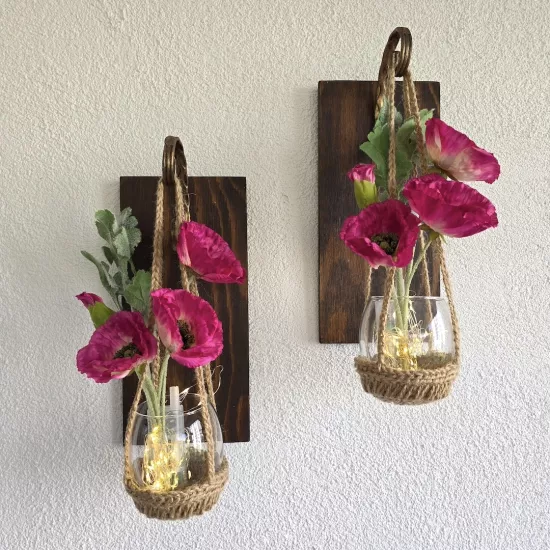 Led Işıklı, Fuşya Gelincik Çiçekli Aplik