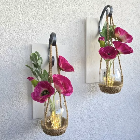 Led Işıklı, Fuşya Gelincik Çiçekli Aplik