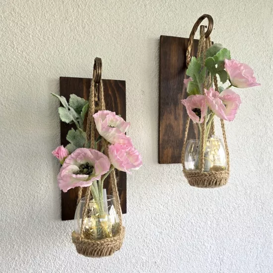 Led Işıklı, Pembe Gelincik Çiçekli Aplik