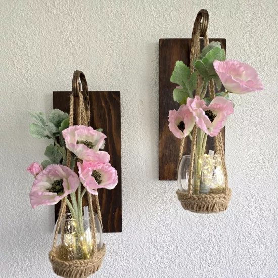 Led Işıklı, Pembe Gelincik Çiçekli Aplik