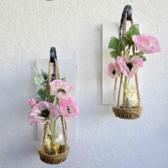 Led Işıklı, Pembe Gelincik Çiçekli Aplik