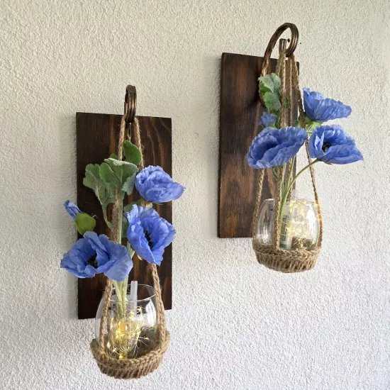 Led Işıklı, Mavi Gelincik Çiçekli Aplik