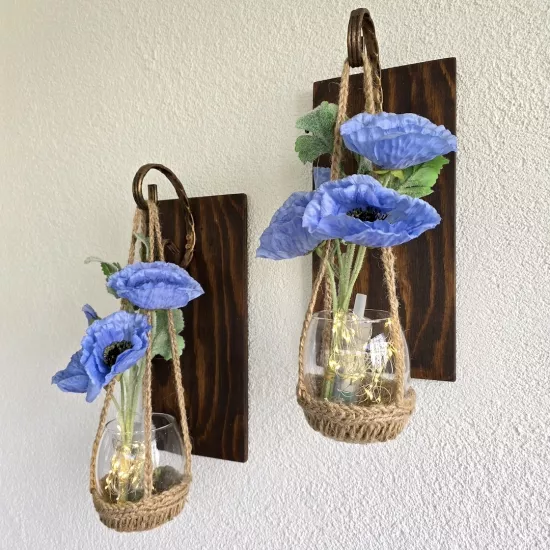 Led Işıklı, Mavi Gelincik Çiçekli Aplik