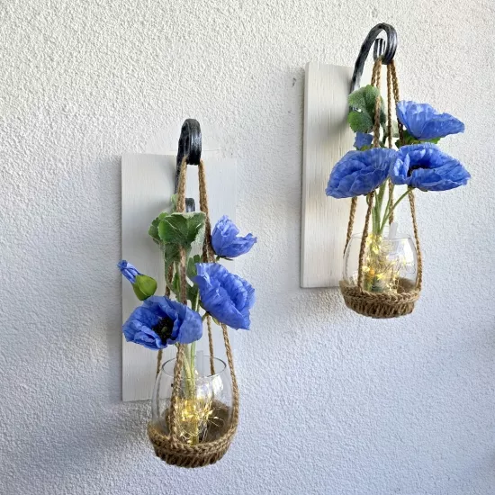 Led Işıklı, Mavi Gelincik Çiçekli Aplik