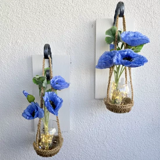 Led Işıklı, Mavi Gelincik Çiçekli Aplik