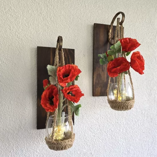 Led Işıklı, Turuncu Gelincik Çiçekli Aplik