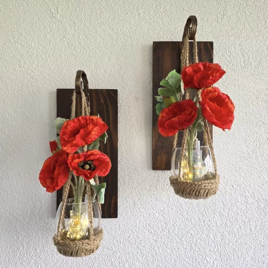 Led Işıklı, Turuncu Gelincik Çiçekli Aplik