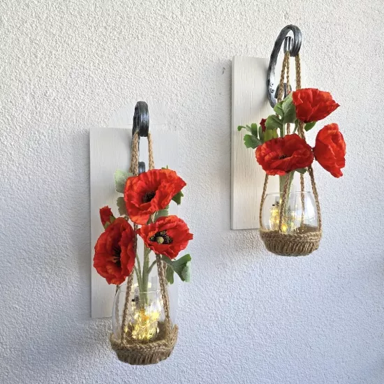 Led Işıklı, Turuncu Gelincik Çiçekli Aplik