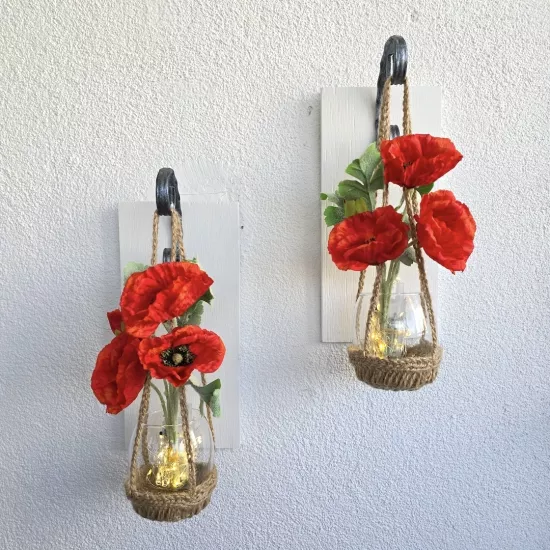 Led Işıklı, Turuncu Gelincik Çiçekli Aplik