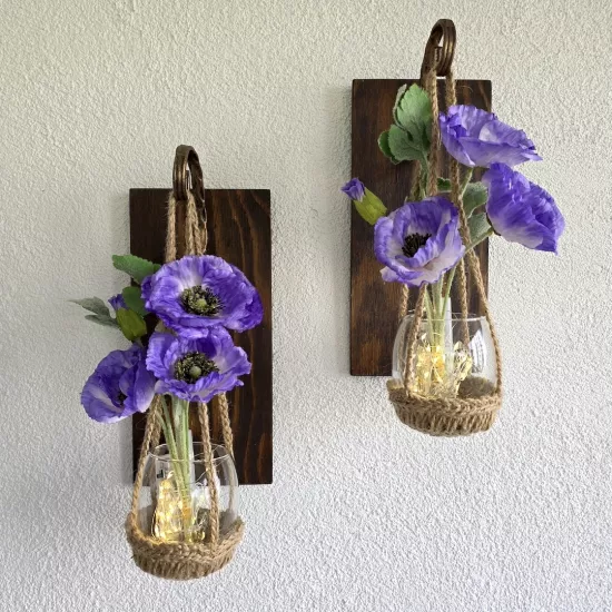 Led Işıklı, Lila Gelincik Çiçekli Aplik