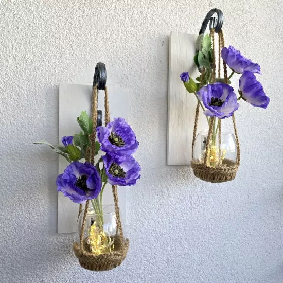 Led Işıklı, Lila Gelincik Çiçekli Aplik