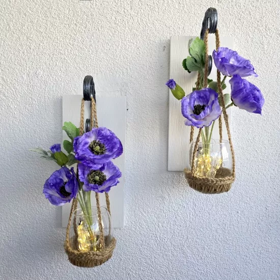 Led Işıklı, Lila Gelincik Çiçekli Aplik