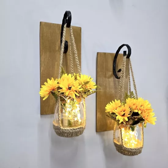 Led Işıklı, Sarı Papatya Çiçekli, Meşe Aplik