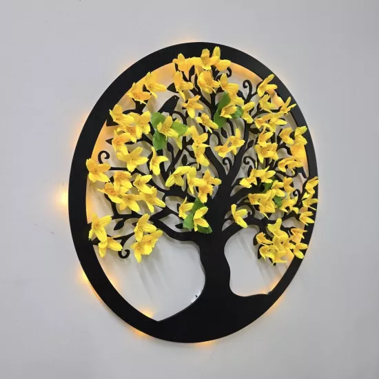 Led Işıklı ve Sarı Sakura Hayat Ağacı Tablo 40cm