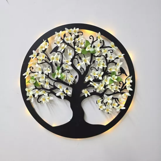 Led Işıklı ve Beyaz Sakura Hayat Ağacı Tablo 40cm