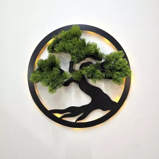 Led Işıklı ve Yeşil Bonsai Ağaç Tablo