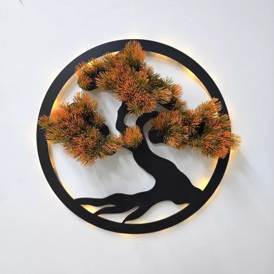 Led Işıklı ve Turuncu Bonsai Ağaç Tablo
