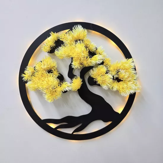 Led Işıklı ve Sarı Bonsai Ağaç Tablo