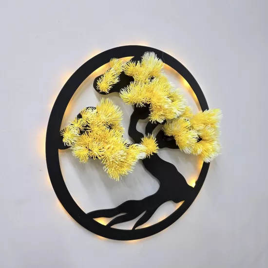 Led Işıklı ve Sarı Bonsai Ağaç Tablo