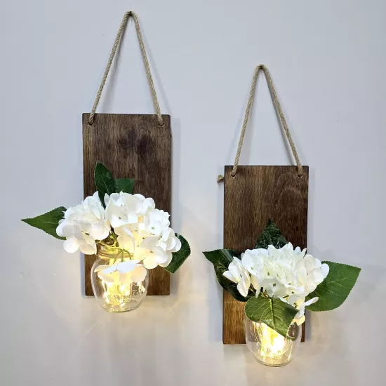 Beyaz Islak Ortanca Çiçekli Duvar Dekoru