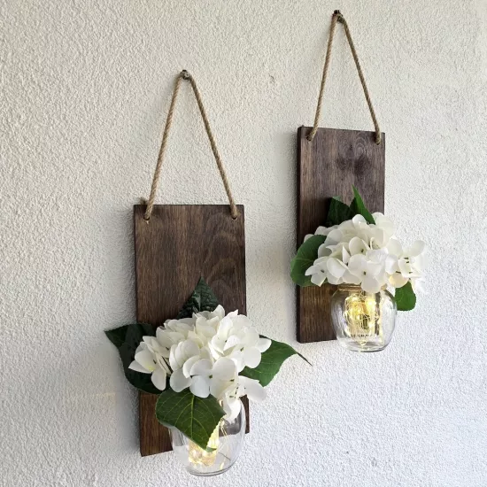 Beyaz Islak Ortanca Çiçekli Duvar Dekoru