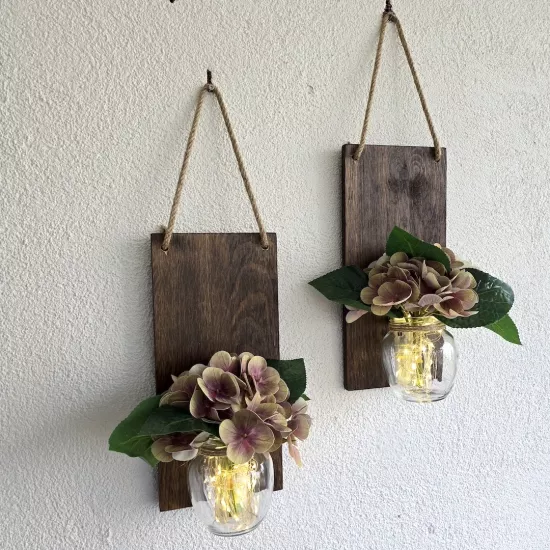 Led Işıklı, Yeşil Islak Ortancalı Duvar Dekoru