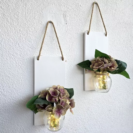 Led Işıklı, Yeşil Islak Ortancalı Duvar Dekoru