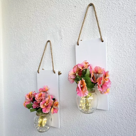 Led Işıklı, Pembe Menekşe Çiçekli Duvar Dekoru