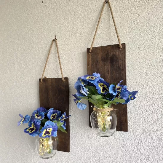 Led Işıklı, Mavi Menekşe Çiçekli Duvar Dekoru