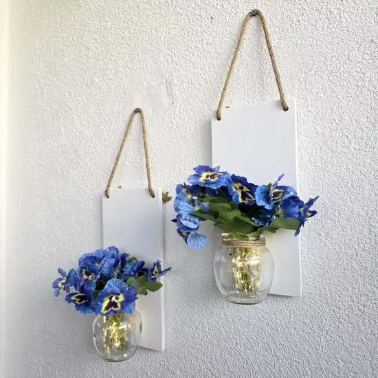 Led Işıklı, Mavi Menekşe Çiçekli Duvar Dekoru