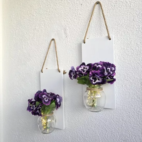 Led Işıklı, Mor Menekşe Çiçekli Duvar Dekoru