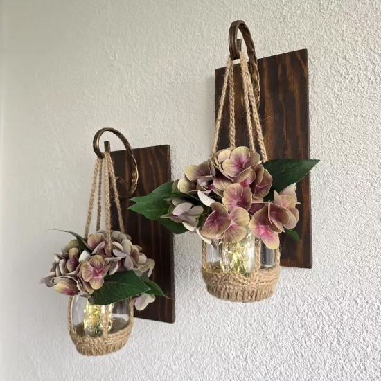 Duvar Dekoru, Led Işıklı, Yeşil Ortanca Çiçekli