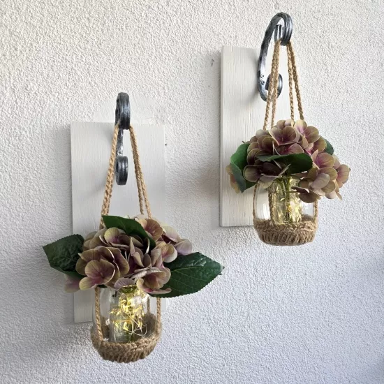 Duvar Dekoru, Led Işıklı, Yeşil Ortanca Çiçekli