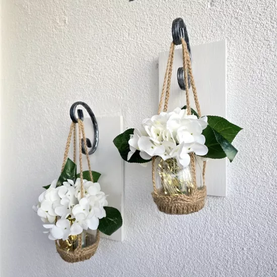 Duvar Dekoru, Led Işıklı, Beyaz Ortanca Çiçekli