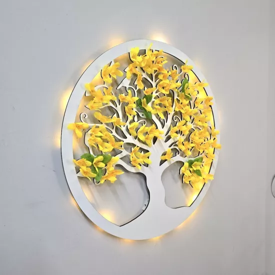 Led Işıklı ve Sarı Sakura Hayat Ağacı Tablo 40cm