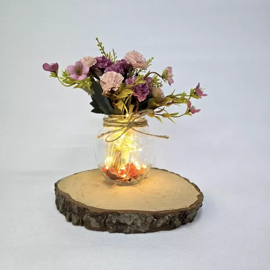 Pembe Karanfil Çiçekli, Led Işıklı Dekoratif Vazo